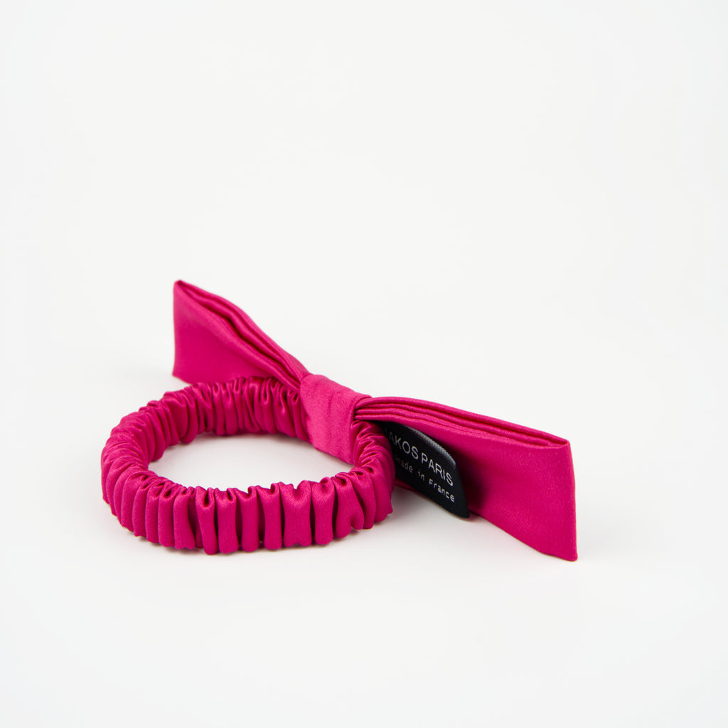 Nœud papillon cheveux de luxe en soie rose fuchsia éclatant pour un look qui fait la différence